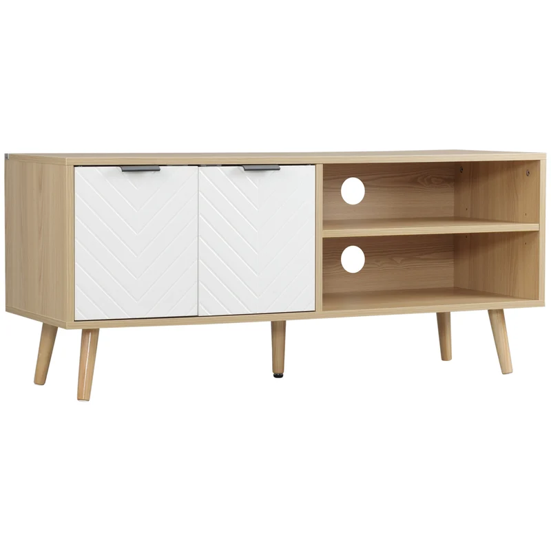 Meuble pour télévision 110 x 39 x 48,8 cm rangement et passe-câbles scandinave moderne en panneau de particules blanc 21_0003036