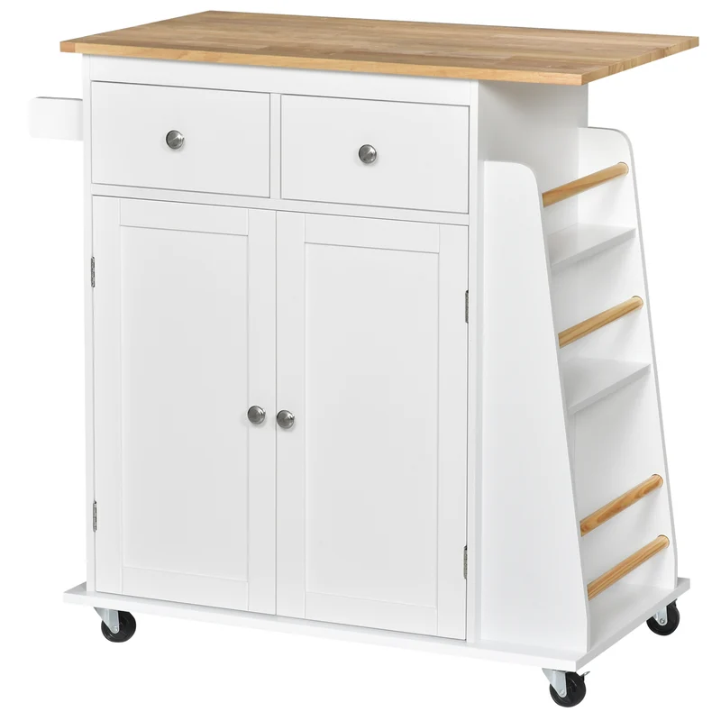 Desserte de cuisine îlot 80 x 45 x 89.5 cm rangements sur roulettes deux tiroirs scandinave contemporain en MDF blanc 21_0001010