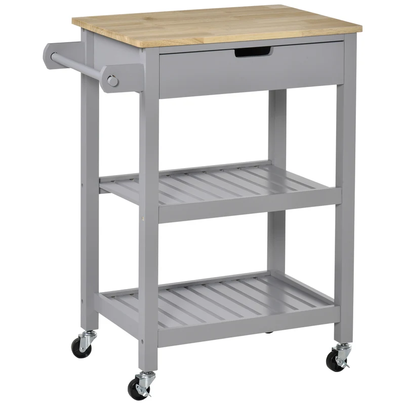 Desserte de cuisine à roulettes 66.5 x 40 x 84.5 cm mobilité facile avec rangement optimisé moderne épuré en MDF gris 21_0001014