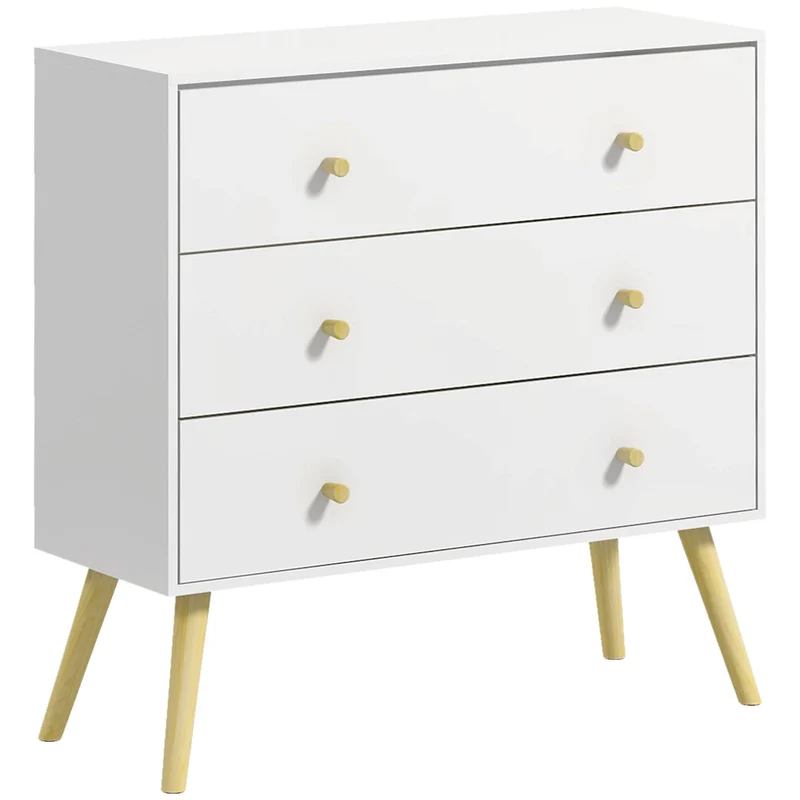 Commode de rangement 80 x 30 x 80 cm 3 tiroirs sécurité anti basculement scandinave épuré en panneau de particules blanc 21_0001511