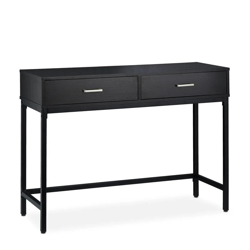 Table console moderne étroite 100 x 30 x 75 cm avec 2 tiroirs design pratique en bois noir 13_0010241