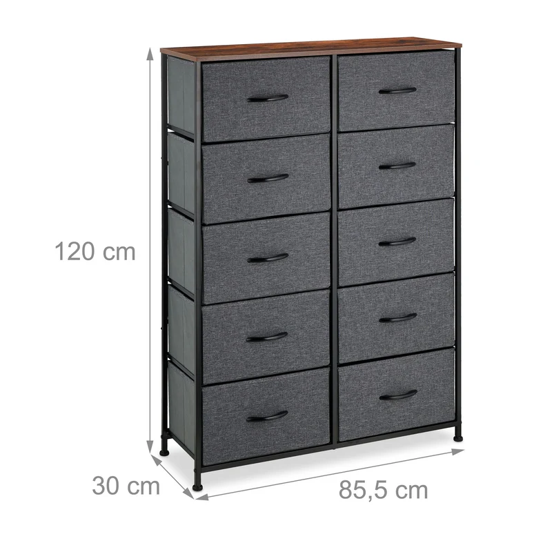 Commode 10 tiroirs design moderne rangement salon chambre 90 x 40 x 80 cm en tissu gris 13_0012819