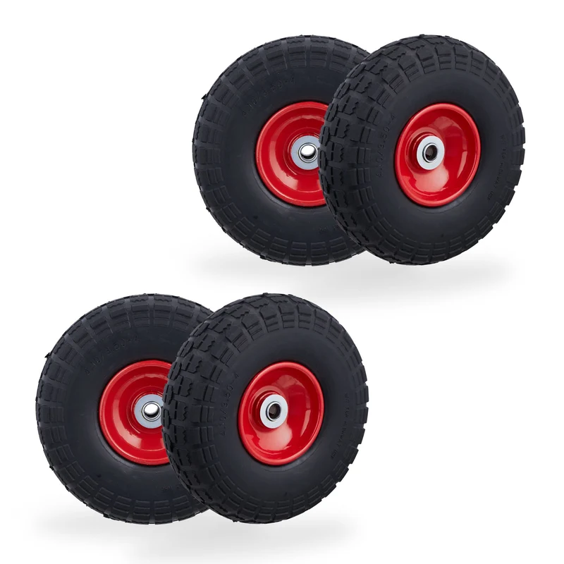 Lot de 4 roues de chariot robustes diamètre 26 cm manœuvre aisée surface profilée en caoutchouc noir 13_0015081