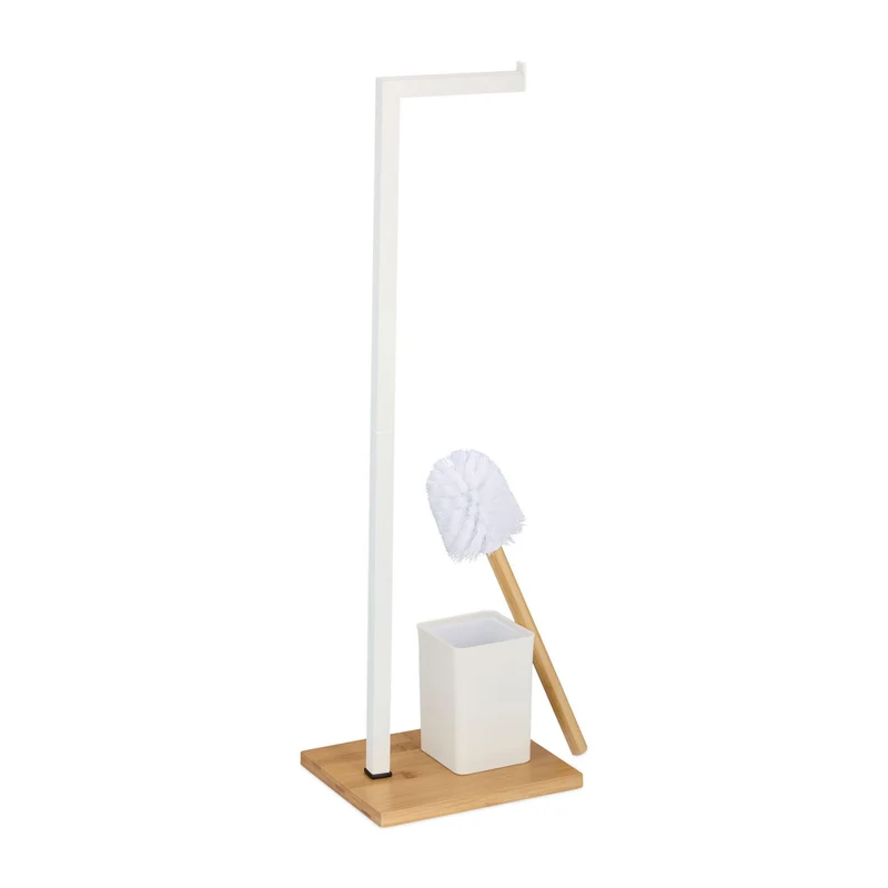 Serviteur WC à poser porte-rouleau et porte-brosse hygiénique chic 33 x 15 x 15 cm en bambou naturel 13_0015460
