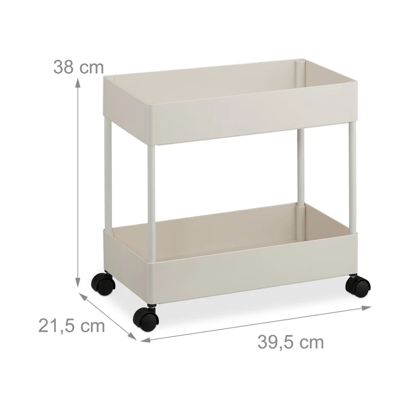 Chariot de cuisine pratique 38 x 39,5 x 21,5 cm avec roulettes 2 niveaux en plastique blanc 13_0016185