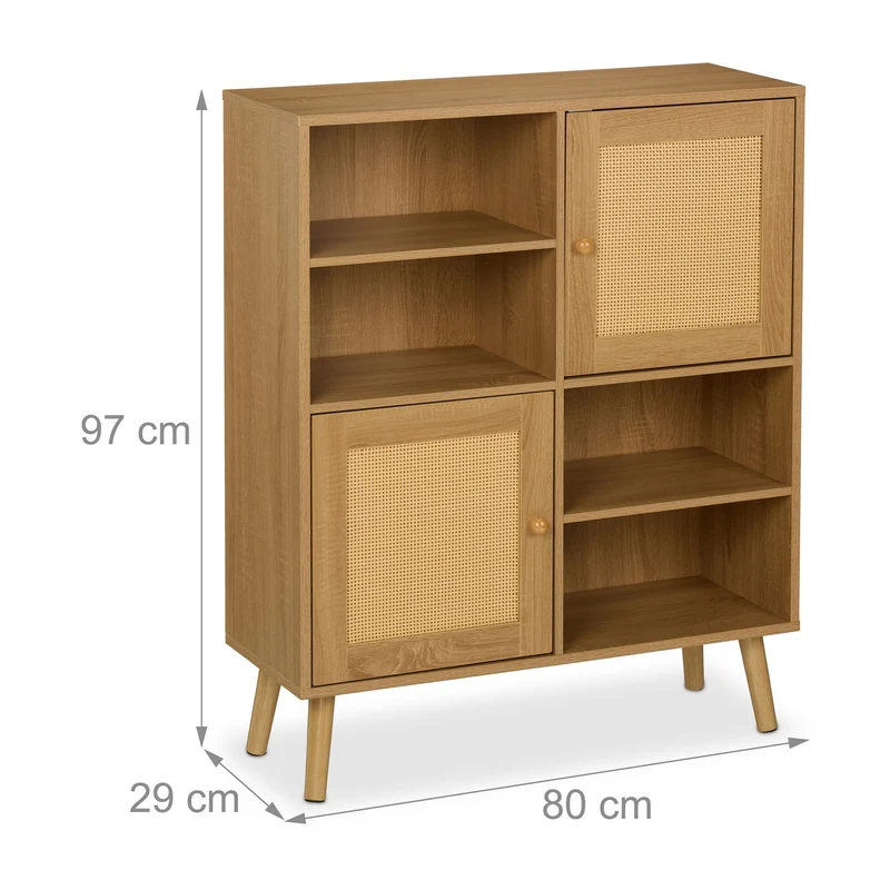 Buffet meuble de rangement décoratif cuisine salon 120 x 40 x 80 cm 2 portes aspect rotin en bois blanc 13_0016697