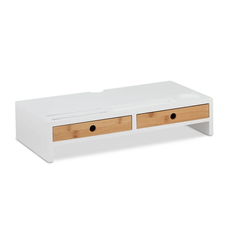 Support d'écran ergonomique pour bureau 80 x 30 x 10 cm avec rangement pratique ambiance moderne en bambou naturel 13_0011313