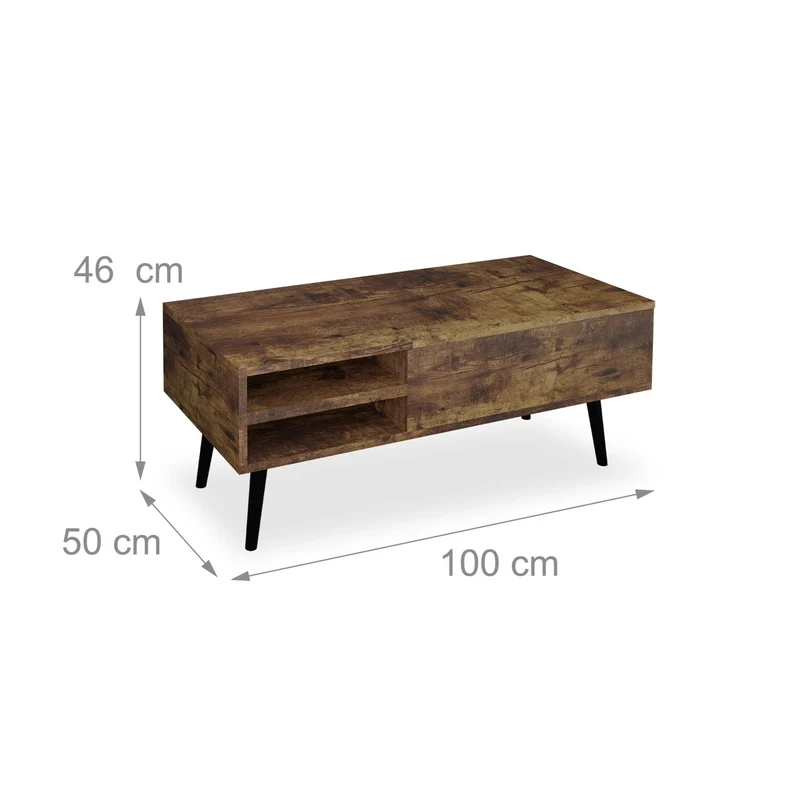 Table basse rectangulaire relevable pratique salon 100 x 60 x 45 cm en bois marron foncé 13_0015737