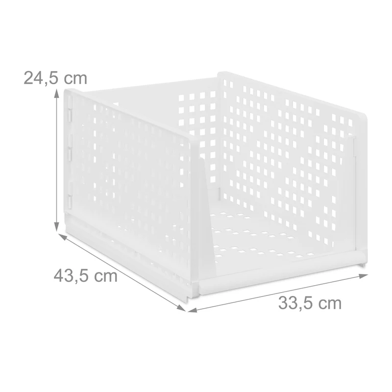 Lot de 3 bacs de rangement empilables pratiques pour vêtements salle de bain 13 x 33,5 x 43,5 cm en plastique blanc 13_0016312