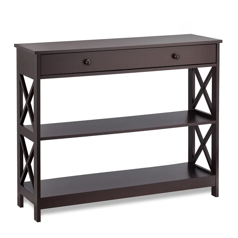 Console étroite avec tiroir décoratif 100 x 30 x 80 cm rangement pratique style moderne en bois brun foncé 13_0011351