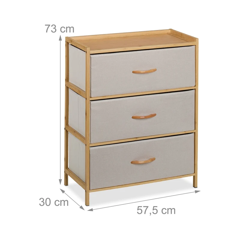 Commode à 3 tiroirs design élégant salon chambre 73 x 57,5 x 30 cm en bambou beige 13_0015950