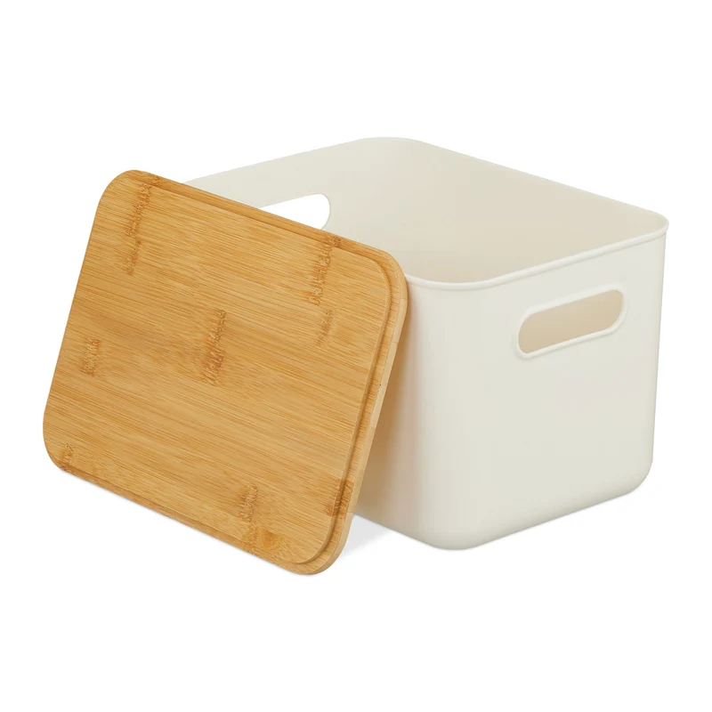 Lot de 2 bacs de rangement pratique empilables salle de bain bureau 16 x 26 x 17,5 cm en plastique naturel 13_0016852