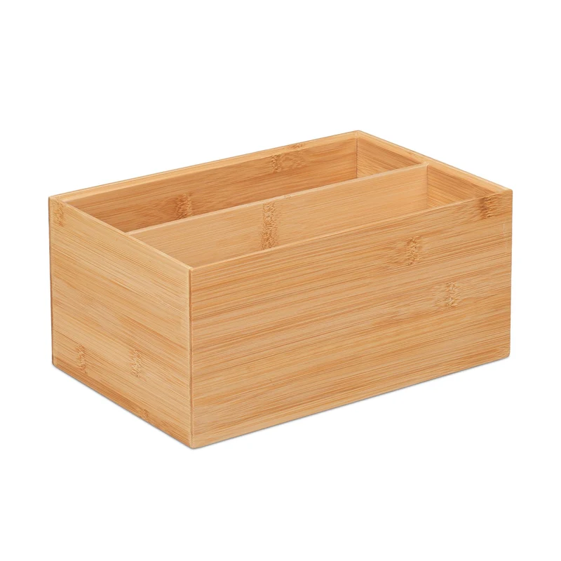 Boîte de rangement empilable 14 x 30 x 20 cm pour salle de bain cuisine salon finition naturelle en bambou 13_0012742