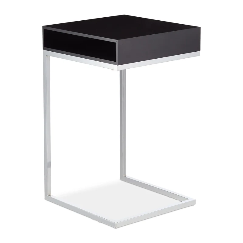 Table d’appoint en forme de C avec tiroir rangement 64 x 42 x 60 cm design moderne finition mate en métal argenté 13_0011863