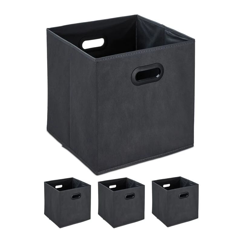 Lot de 4 boîtes de rangement pliables pratiques 30 x 30 x 30 cm en tissu anthracite 13_0013905