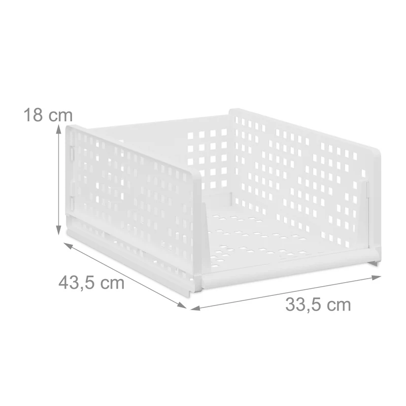 Lot de 3 bacs de rangement empilables pratiques pour vêtements salle de bain 13 x 33,5 x 43,5 cm en plastique blanc 13_0016311