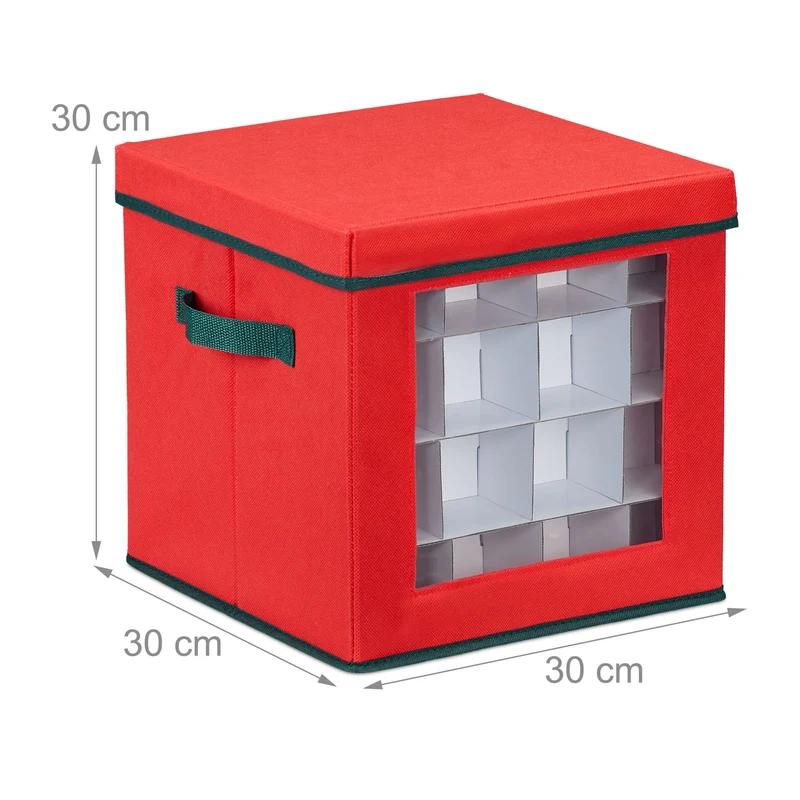 Boîte de rangement spacieuse pour boules de Noël 30 x 30 x 60 cm avec séparateurs ajustables en tissu rouge 13_0016201
