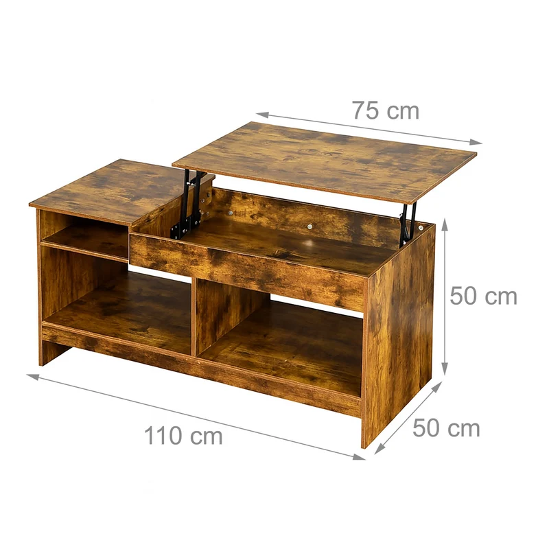 Table basse pliable moderne multifonctionnelle 50 x 110 x 50 cm avec rangement pratique en bois blanc 13_0017979