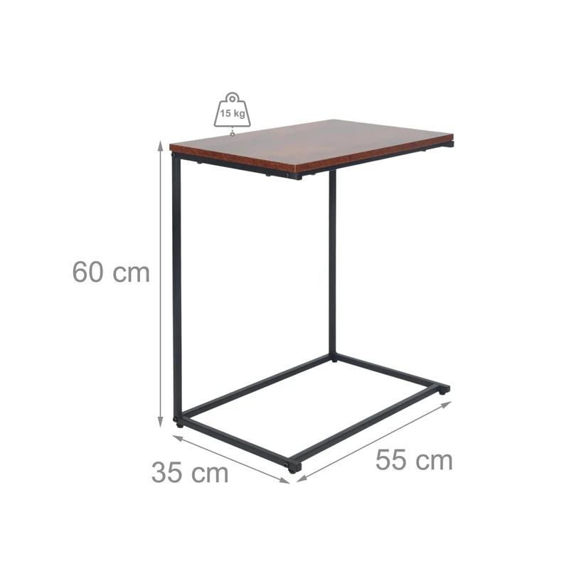 Table d'appoint en C polyvalente salon chambre 60 x 40 x 50 cm design industriel en MDF noir 13_0017811