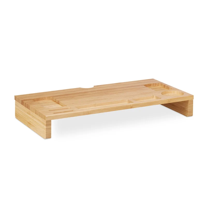 Support pour moniteur ergonomique bureau avec 7 compartiments gain de place 70 x 23 x 10 cm en bambou naturel 13_0011240