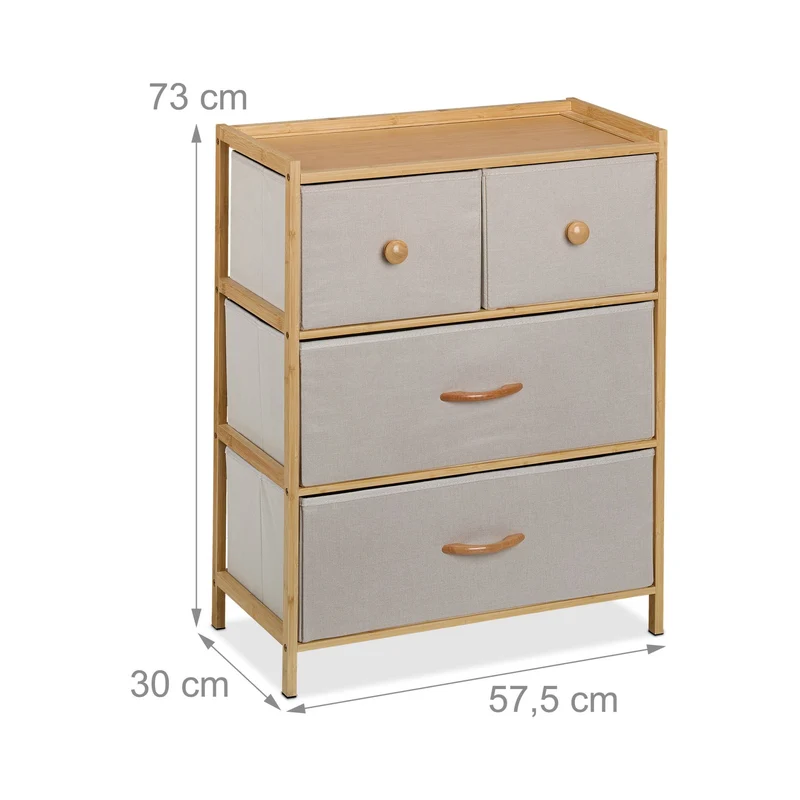 Commode de rangement à 4 tiroirs design épuré chambre salon 73 x 57,5 x 30 cm en MDF beige 13_0015951