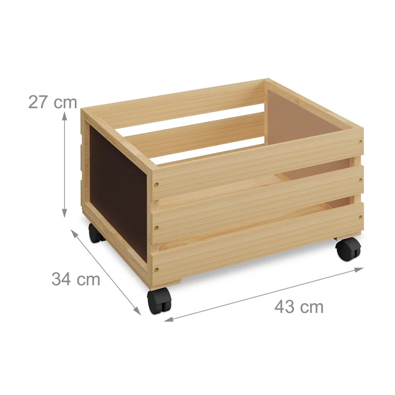 Caisse de rangement à roulettes pratique pour disques vinyle 80 cm en bois noir 13_0016152