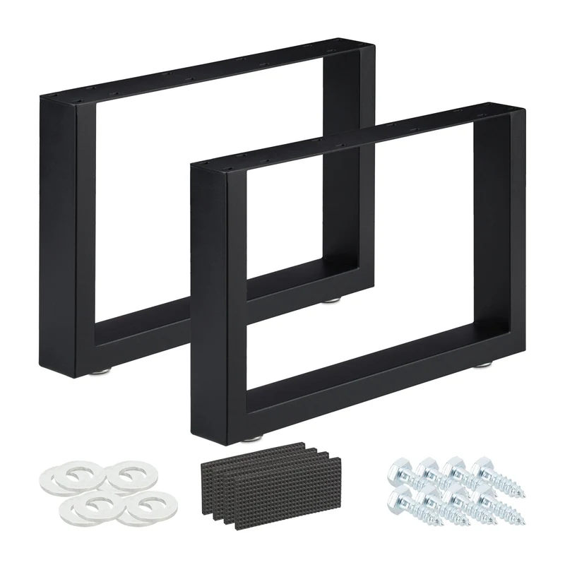 Lot de 2 pieds de table en acier noir pour table d’appoint cuisine design industriel 43 x 30 cm en acier noir 13_0010092