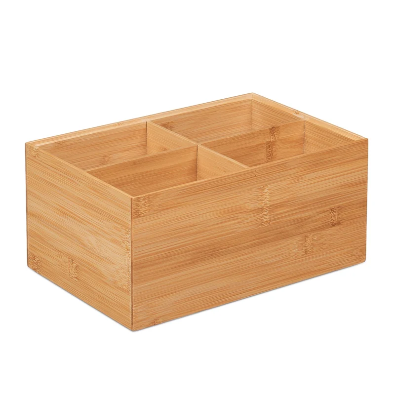 Boîte de rangement empilable 4 compartiments 14 x 30 x 20 cm pratique décorative en bambou naturel 13_0012731