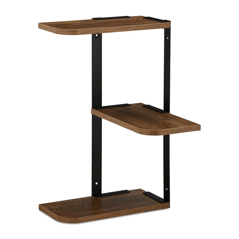 Étagère d’angle suspendue multifonctionnelle 3 niveaux utilisation optimale espace 55 x 55 x 15 cm en MDF brun 13_0010365