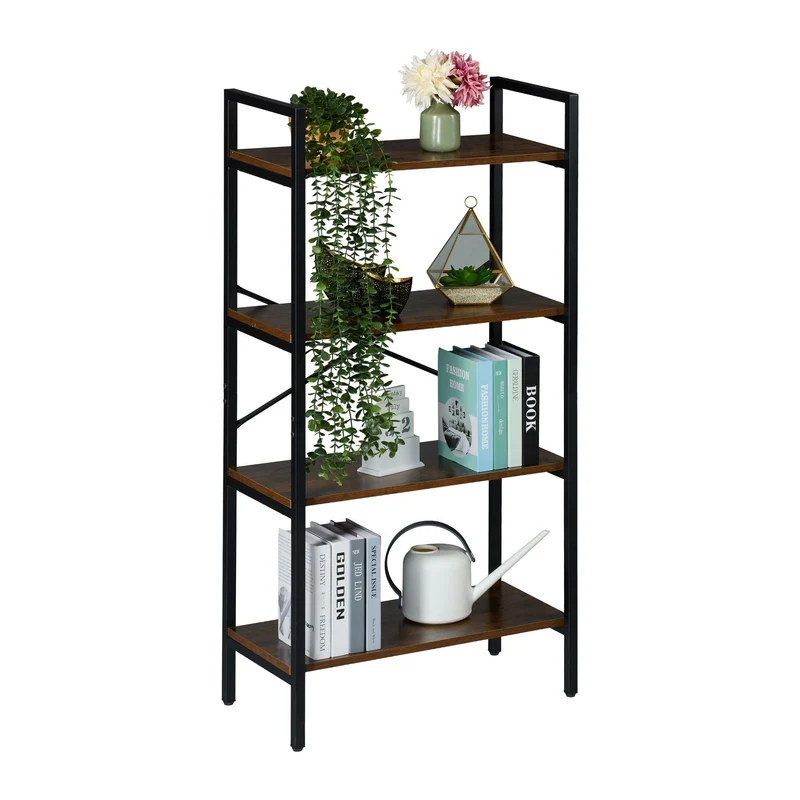 Bibliothèque murale industrielle à 3 étagères 92 x 60 x 32 cm pour livres plantes design intérieur en fer noir 13_0017395