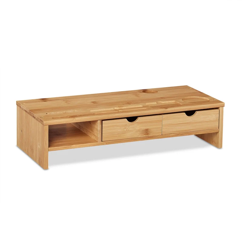 Support pour moniteur ergonomique avec 2 tiroirs et compartiment ouvert 80 x 30 x 10 cm en bambou naturel 13_0011293