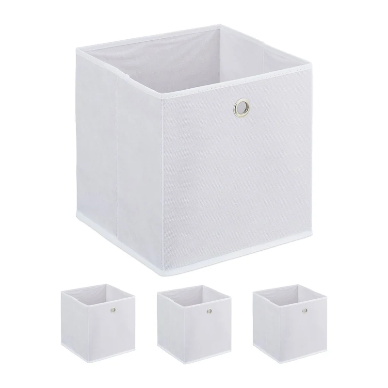 Lot de 4 boîtes de rangement carrées pratiques chambre salle de bain 30 x 30 x 30 cm en tissu blanc 13_0013904