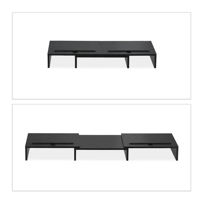 Support pour 2 moniteurs réglable ergonomique bureau 80 x 30 x 10 cm avec rangement accessoires en bois noir 13_0011718