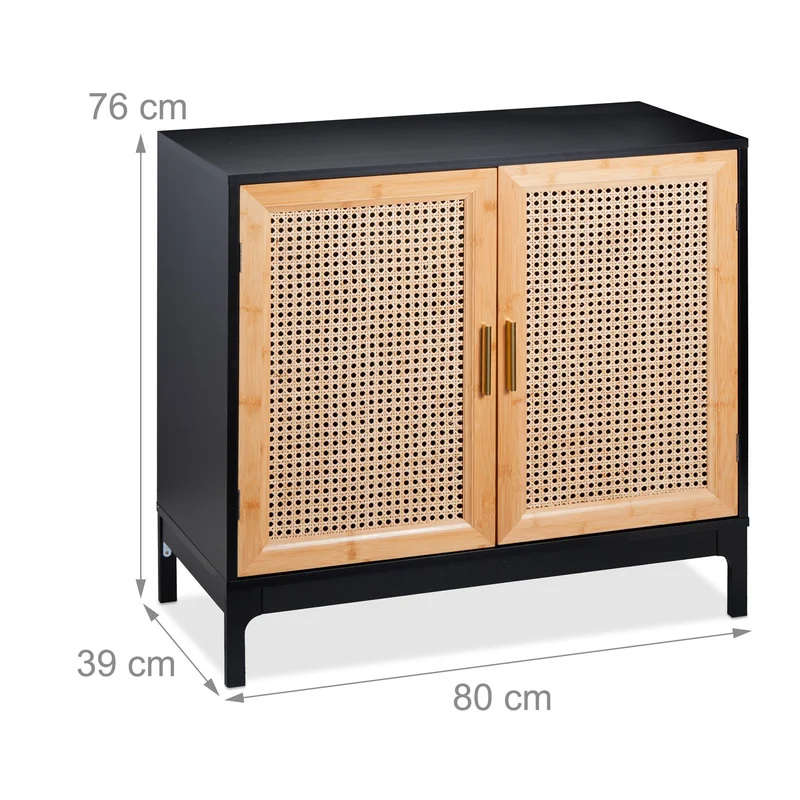 Commode rétro étroite avec 2 portes 90 x 30 x 80 cm pour rangement et décoration en bois noir 13_0015835