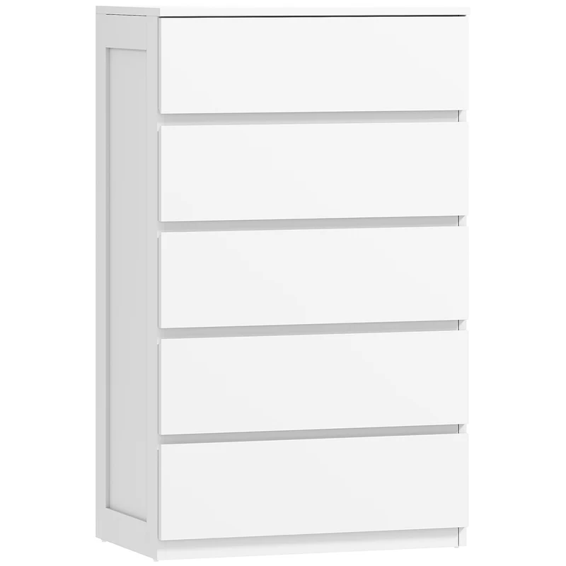 Commode de rangement 5 tiroirs 60 x 39 x 100 cm sans poignées tiroirs spacieux stable moderne minimaliste en MDF blanc 21_0001570