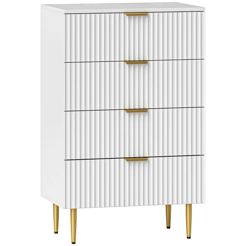 Commode de chambre 4 tiroirs 60 x 40 x 96 cm spacieux rangement sécurisé anti-basculement moderne épuré en MDF blanc 21_0001642