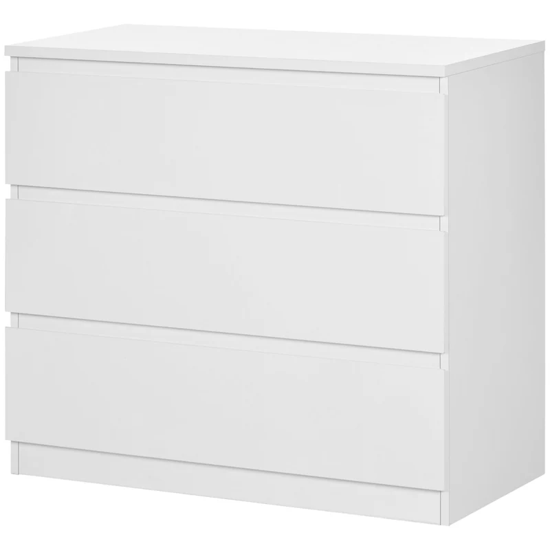 Commode 3 grands tiroirs rangement de chambre 80 x 39 x 73 cm gain de place anti basculement moderne épuré en MDF blanc 21_0001516