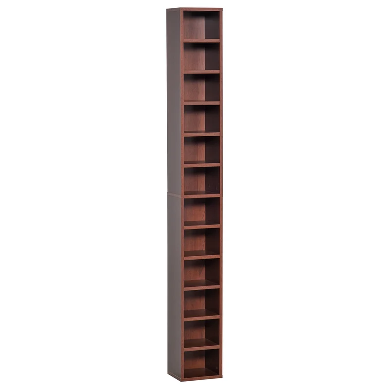 Colonne de rangement cd dvd haut et mince 21 x 20 x 175 cm gain d'espace anti basculement style moderne en MDF marron 21_0001694