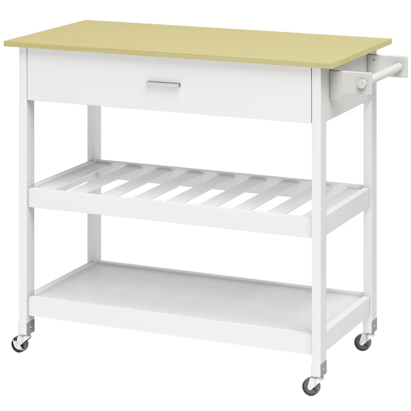 Desserte de cuisine îlot mobile 109 x 51 x 93 cm grand plan de travail tiroir et étagères style moderne en MDF blanc 21_0001072