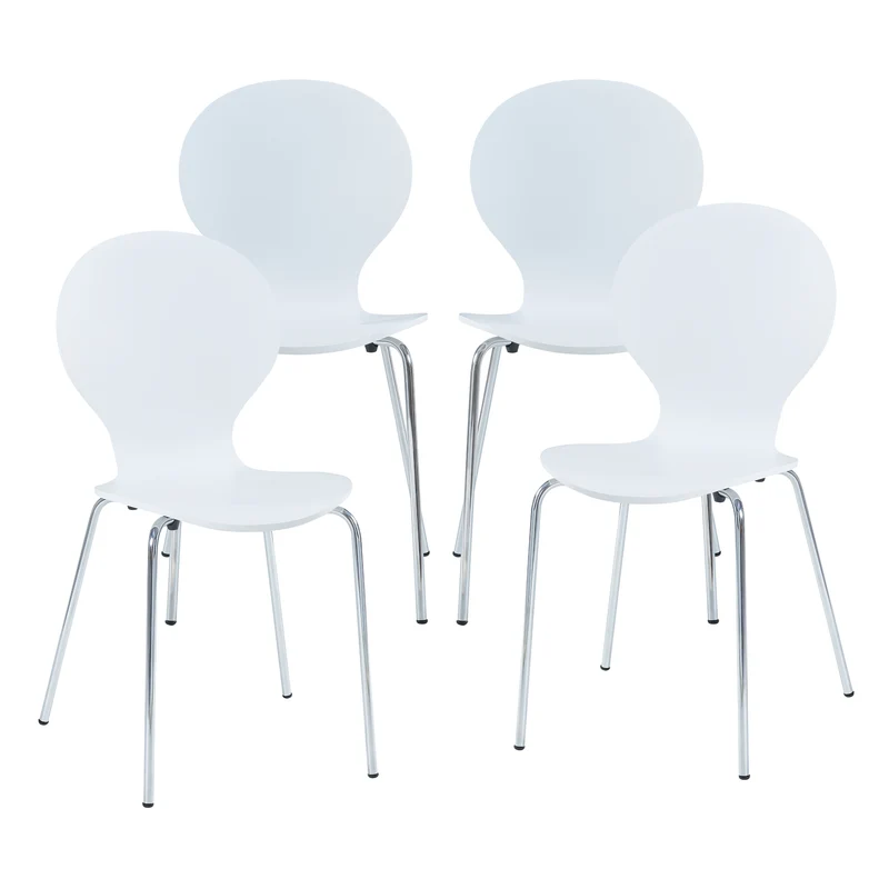 Lot de 4 chaises de salle à manger moderne design robuste blanc chrome 03_0009817