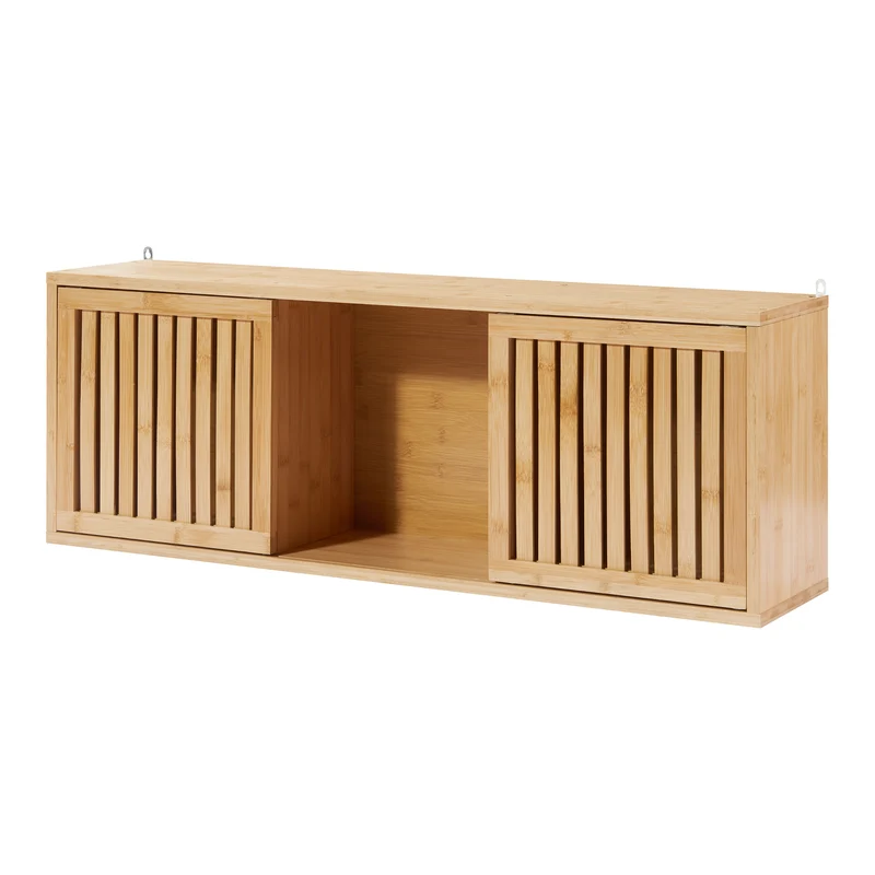 Étagère design intemporel salon chambre meuble de rangement murale bambou 93 x 20 x 33 cm naturel 03_0011302