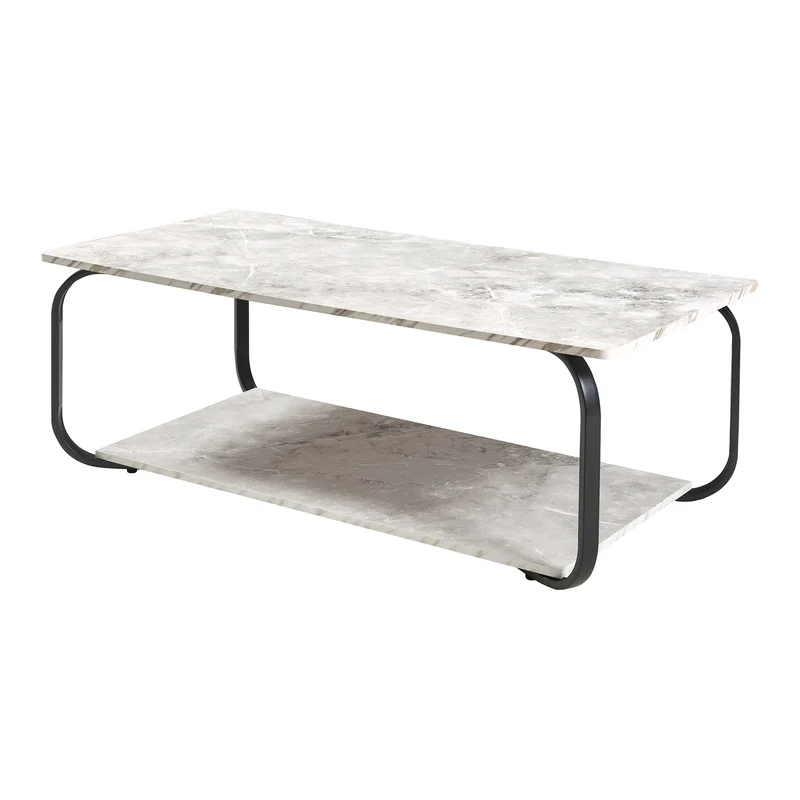 Table basse console d'appoint 120 x 60 x 43 cm effet marbre blanc noir 03_0010807