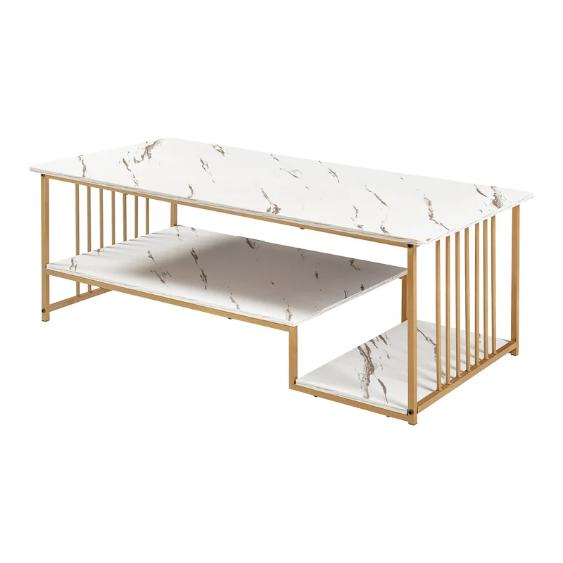 Table basse console d'appoint effet marbre blanc or 03_0010804