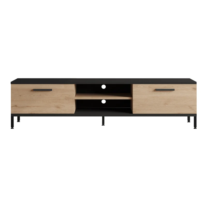 Meuble TV support télévision salon étagère Lempäälä à 2 portes 39 x 160 x 35 cm effet chêne noir 03_0010080