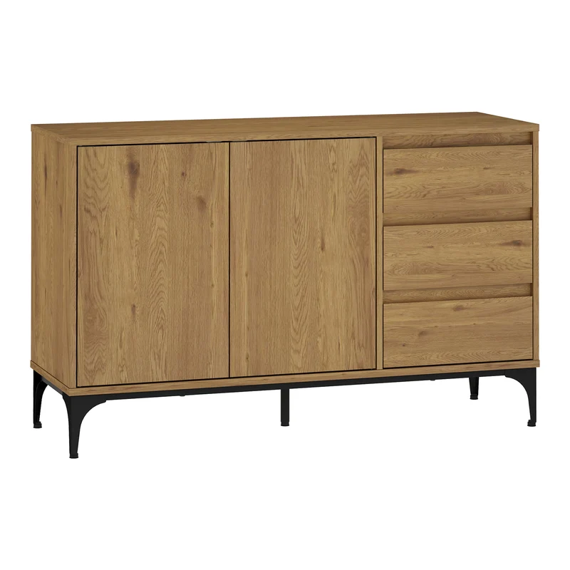Buffet commode meuble de rangement salon entré chambre 77 x 120 x 40 cm effet chêne foncé 03_0009029