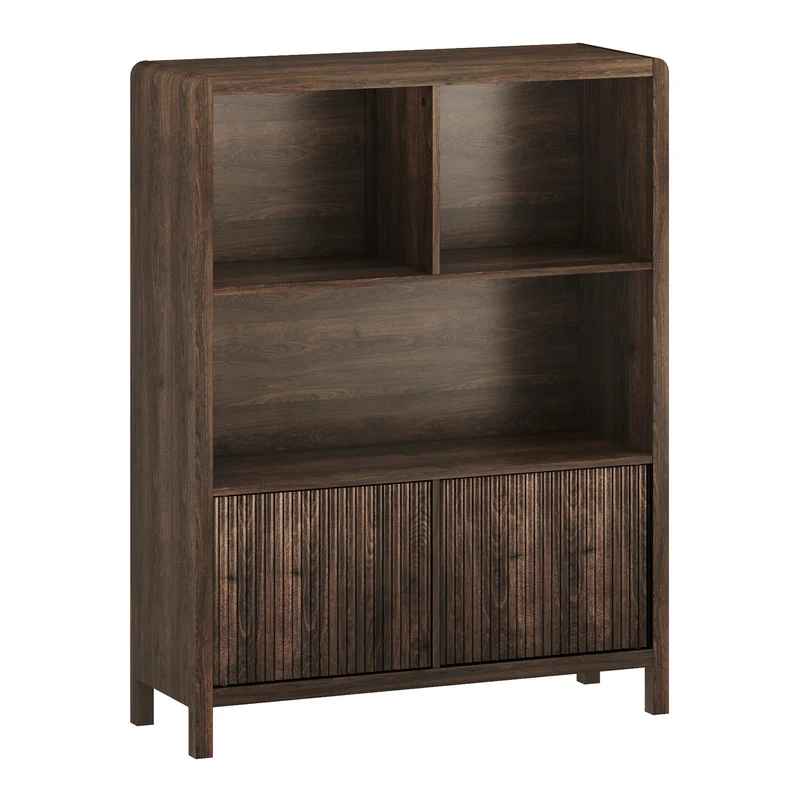 Commode meuble de rangement pratique entrée salon chambre 103 x 80 x 28 cm effet noyer 03_0009299