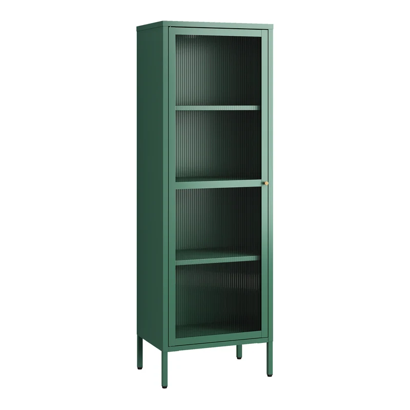 Armoire étagère meuble de rangement vitrée acier verre 150 x 50 x 35 cm vert sapin 03_0008934