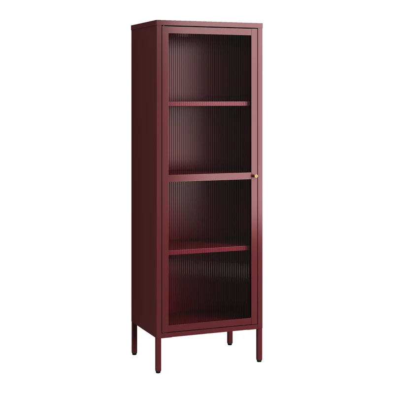 Armoire étagère meuble de rangement vitrée acier verre 150 x 50 x 35 cm rouge bordeaux 03_0008933