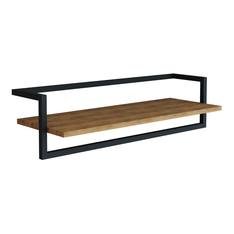 Portemanteau meuble d'entrée design mural Evje avec barre de penderie et étagère panneau de particules acier 80 x 30 x 20 cm effet bois noir 03_0010374