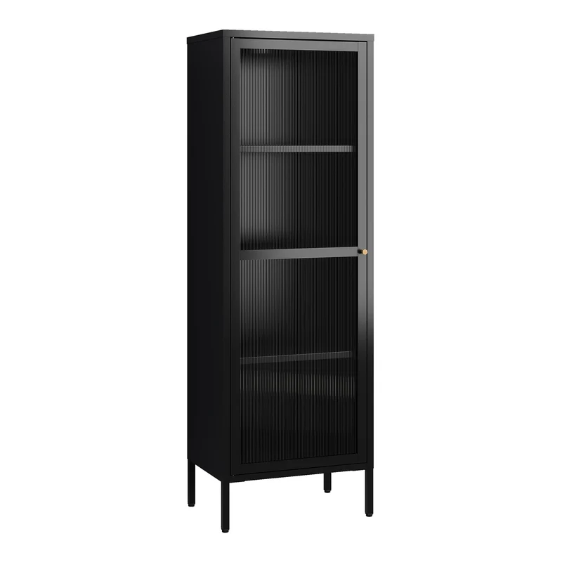 Armoire étagère meuble de rangement vitrée acier verre 150 x 50 x 35 cm noir 03_0008932